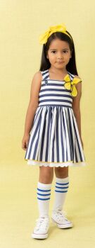 SS24 Girls Cuka Navy, White and Lemon Dress 84051