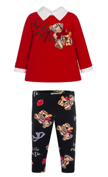 PRE ORDER AW24/25 Girls Balloon Chic Red Teddy Bear Top and Leggings Set 541 362