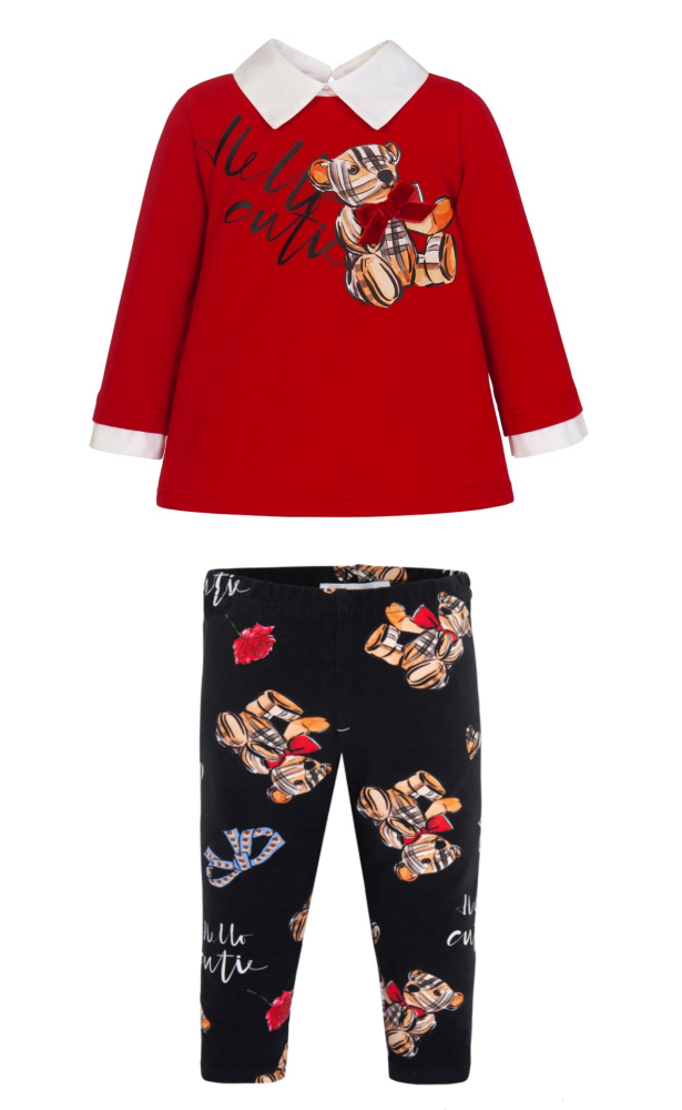 PRE ORDER AW24/25 Girls Balloon Chic Red Teddy Bear Top and Leggings Set 54