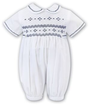SS24 Sarah Louise Romper 013178 White and Navy