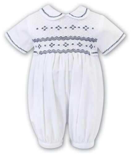 Boys Sarah Louise Romper 013178 White and Navy