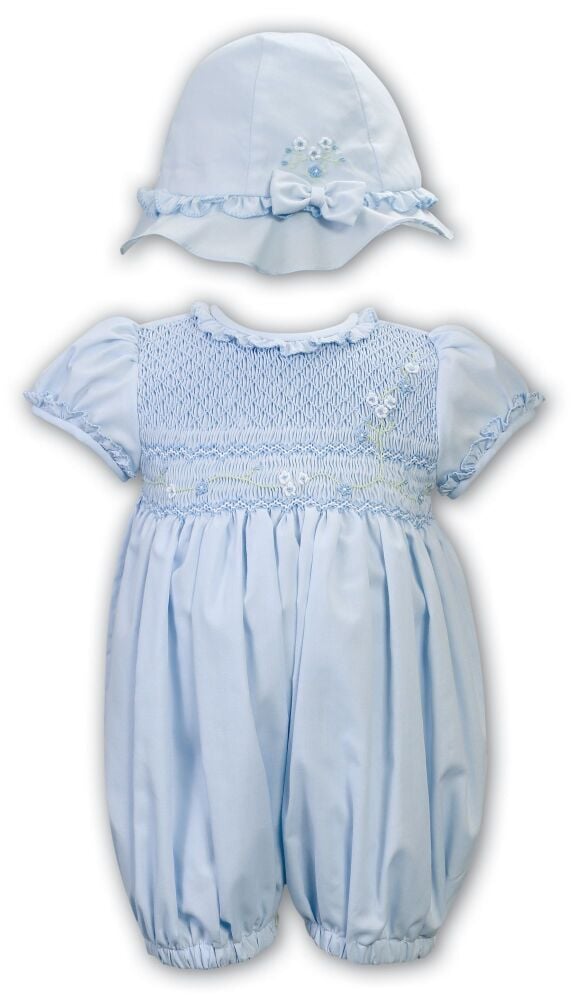 SS24 Girls Sarah Louise Romper and Hat 013186 Blue