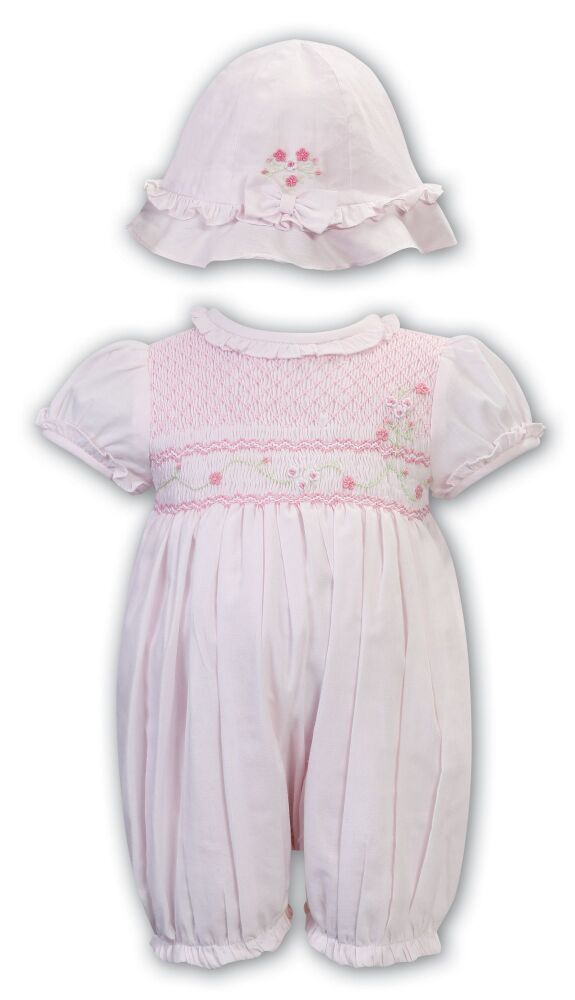 SS24 Girls Sarah Louise Romper and Hat 013186 Pink