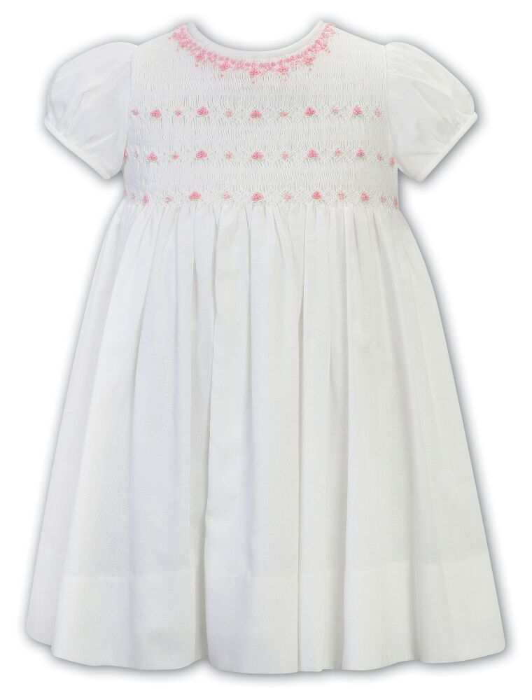 SS24 Girls Sarah Louise Dress 013205 Ivory and Pink