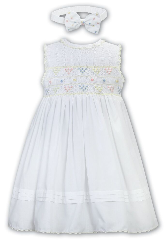 SS24 Girls Sarah Louise Dress and Headband 013216 White