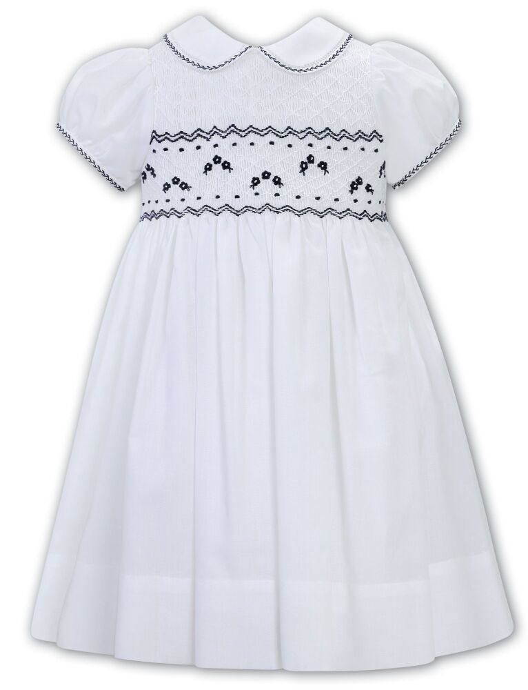 SS24 Girls Sarah Louise Dress 013226 White and Navy