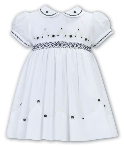 SS24 Girls Sarah Louise Dress 013230 White and Navy