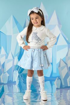 PRE ORDER AW24/25 Girls ADee Phillis Top and Skirt Set W241527 Iced Blue