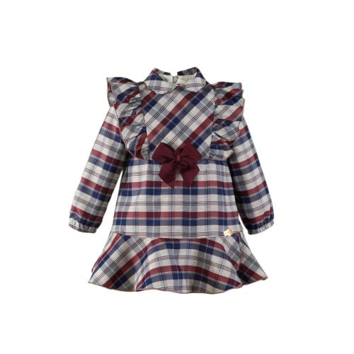 PRE ORDER AW24/25 Girls Miranda Burgundy, Grey and Navy Dress 609