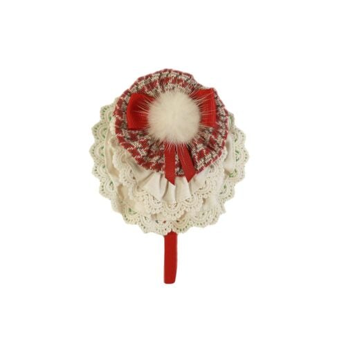 PRE ORDER AW24/25 Girls Miranda Red and Cream Headpiece 247