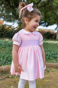 Girls Naxos Hand Smocked Dress 7425 Pink