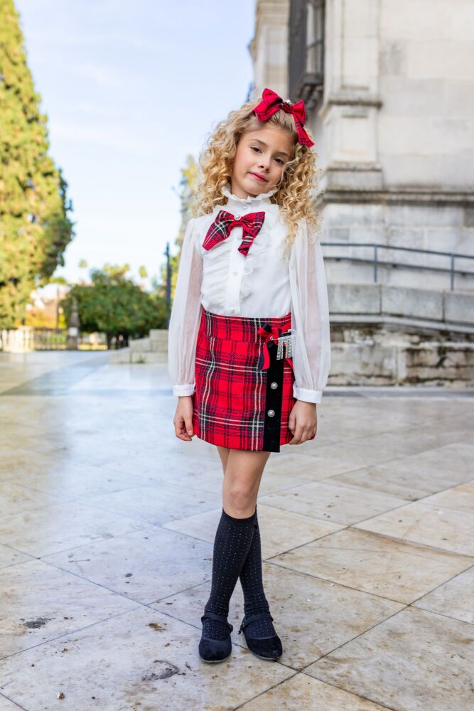 Girls Naxos Red Tartan Skirt Set 7452 7468