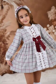 Girls Rochy Grey and Burgundy Check Dress 24101