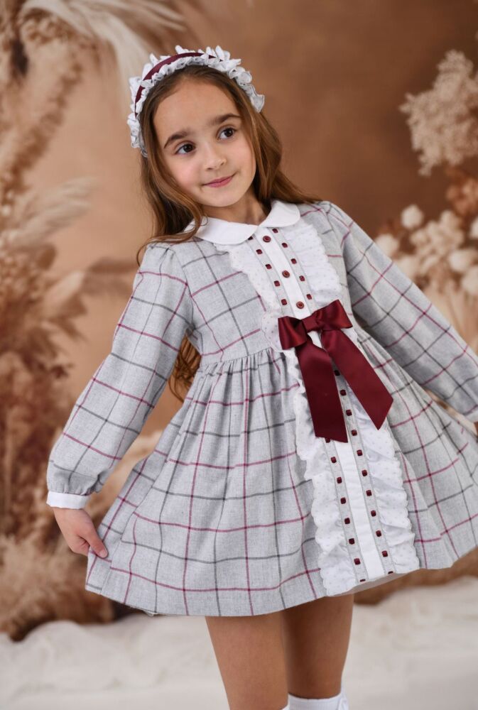 Girls Rochy Grey and Burgundy Check Dress 24101