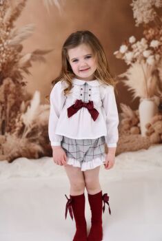 Girls Rochy Grey and Burgundy Check 2 Piece Set 24102