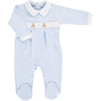 Mini la Mode Nursery Bear Smocked Footsie SLBC08A - Blue and White