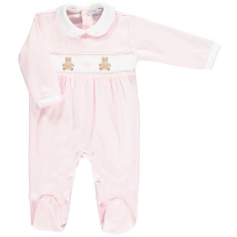 Mini la Mode Nursery Bear Smocked Footsie SLBC08A - Pink and White