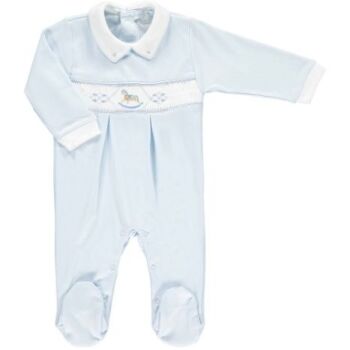 Mini la Mode Rocking Horse Smocked Footsie SLBC22A - Blue and White