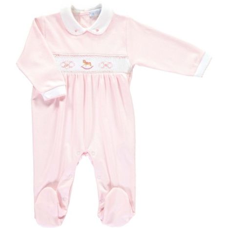 Mini la Mode Rocking Horse Smocked Footsie SLBC22A - Pink and White