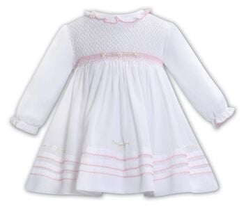 Girls Sarah Louise Dress 013353 White and Pink