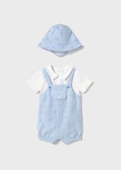 PRE ORDER SS25 Boys Mayoral Romper and Hat 1605 Sky 49