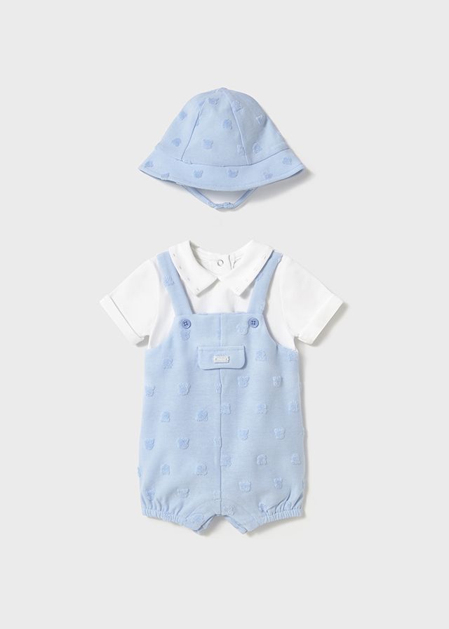 PRE ORDER SS25 Boys Mayoral Romper and Hat 1605 Sky 49