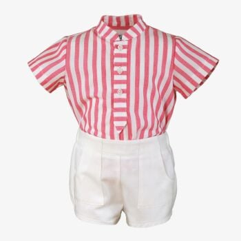 SS25 Boys Miranda Raspberry and White Set 144