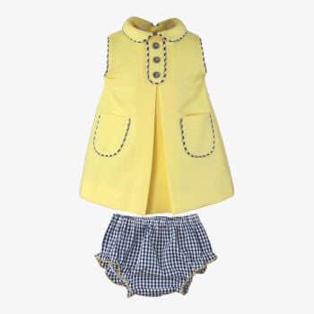 SS25 Girls Miranda Lemon and Navy Dress and Pants 42