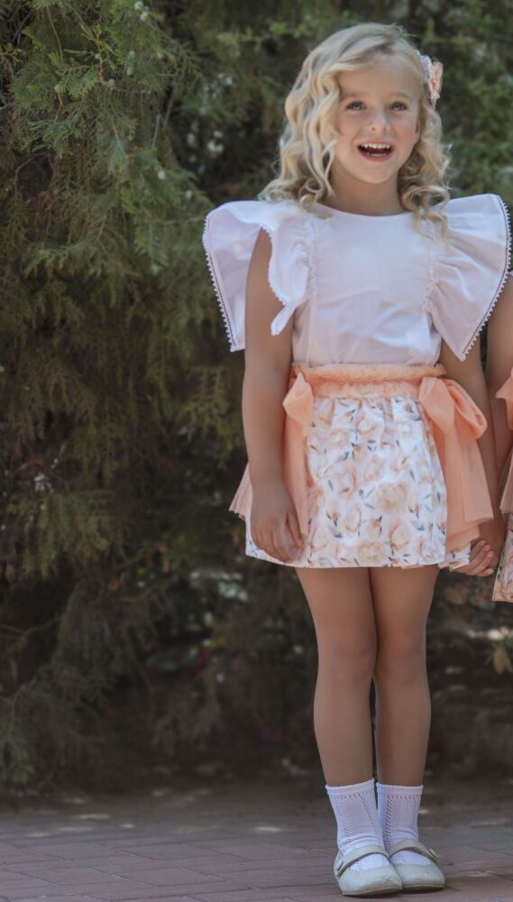 SS25 Girls Miranda Peach Floral Top and Skirt Set 229