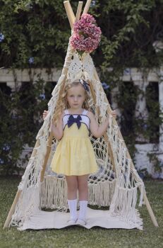 SS25 Girls Miranda Lemon, White and Navy Dress 241