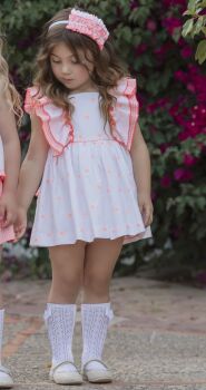 SS25 Girls Miranda Bright Orange and White Dress 242