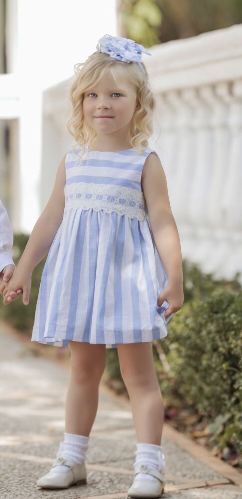 SS25 Girls Miranda Blue and White Dress 232