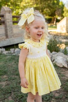 Girls Naxos Hand Smocked Dress 7531 Lemon