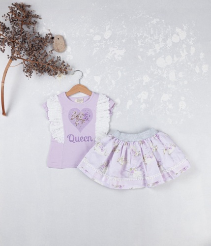 Girls Neon Queen Skirt Set - Lilac