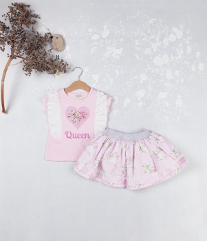 Girls Neon Queen Skirt Set - Pink