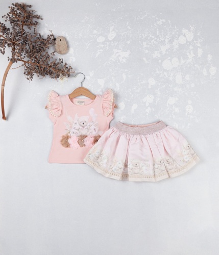 Girls Neon Teddy Bear Skirt Set - Peachy Pink