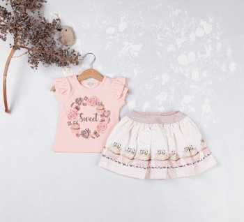 Girls Neon Sweet Cupcakes Skirt Set - Peachy Pink