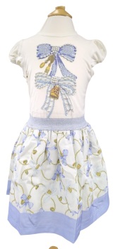 Girls Neon Bows Skirt Set - Blue and White