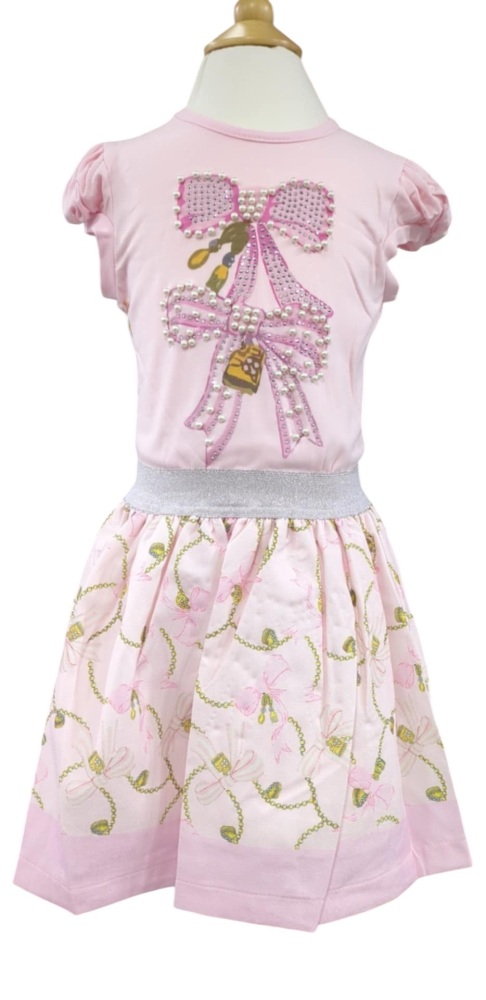 Girls Neon Bows Skirt Set - Pink