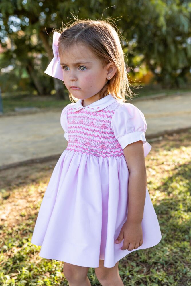 Girls Naxos Hand Smocked Dress 7530 Pink