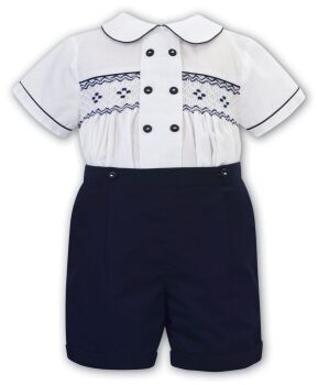 Boys Sarah Louise 2 Piece Set 013354 White and Navy