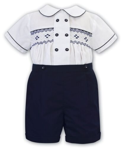 Boys Sarah Louise 2 Piece Set 013354 White and Navy