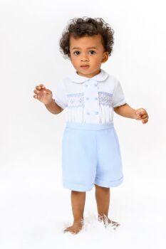 Boys Sarah Louise 2 Piece Set 013354 White and Blue