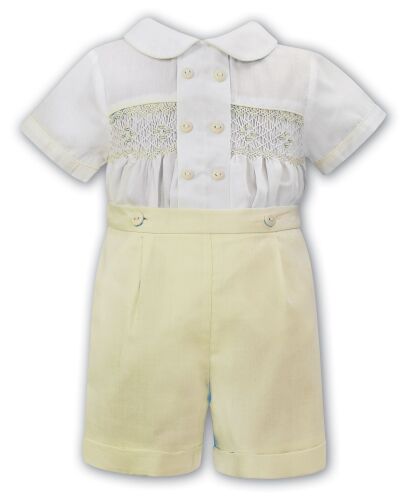 Boys Sarah Louise 2 Piece Set 013354 White and Lemon