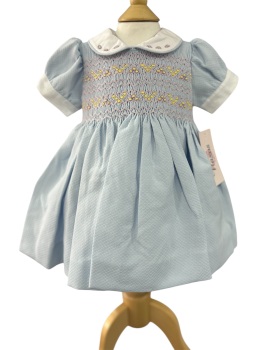 Girls Naxos Hand Smocked Dress 7530 Blue with Lilac and Lemon