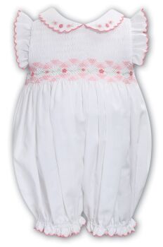 Girls Sarah Louise Romper 013575 White and Pink