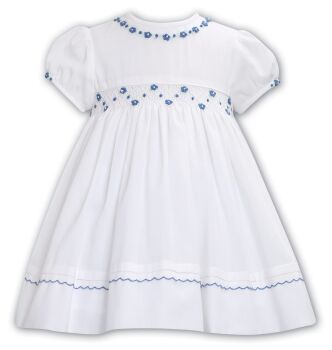 Girls Sarah Louise Dress 013654 White and Cornflower Blue