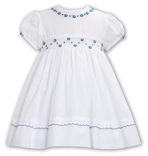 Girls Sarah Louise Dress 013654 White and Cornflower Blue