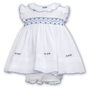 Girls Sarah Louise Dress and Pants 013652 White and Cornflower Blue