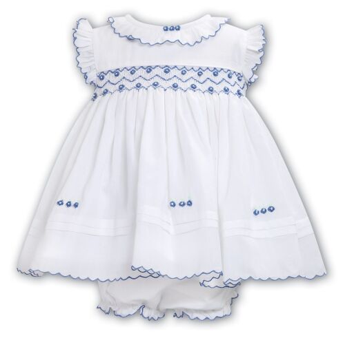 Girls Sarah Louise Dress and Pants 013652 White and Cornflower Blue